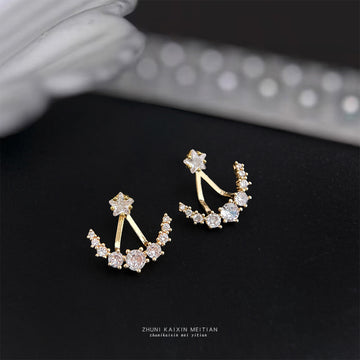 Gold Star Crescent Moon Dual Wear CZ Jacket Earrings