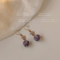 Gold Tone Clear Flower Chain And Purple Bell Flower Hook Earrings view 3