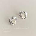 Silver Tone Molten Texture Irregular Open Sculpted Stud Earrings view 4