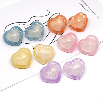 Translucent Glitter Heart Resin Stud Earrings in Five Colors