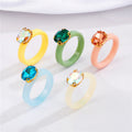 Pastel Resin Band Rings with Oval Crystal Settings in Five Colors view 1