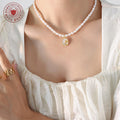 Baroque Pearl Oval Shell Flower Zircon Pendant Necklace view 3