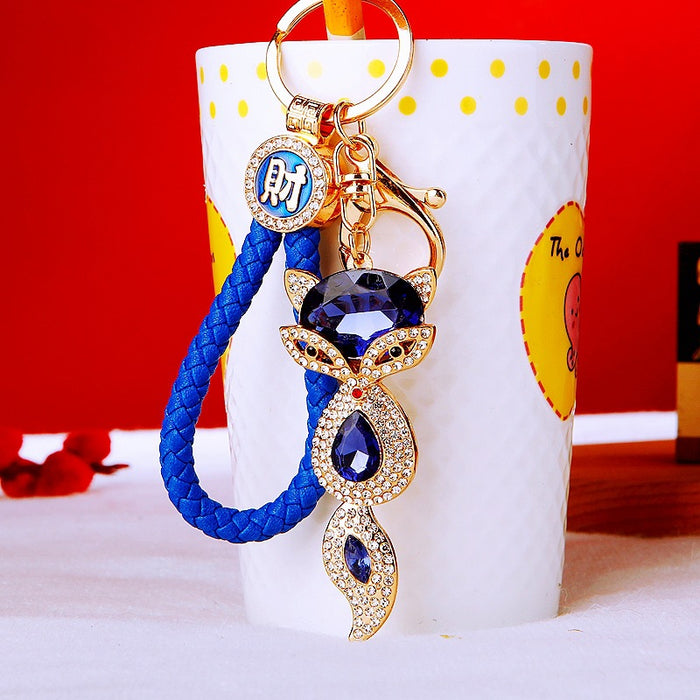 Faceted Gem Fox Keychains with Plain Fortune and Braided Loop Options