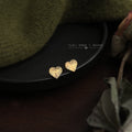 Gold-Tone Mini Heart Stud Earrings With Sunburst Cut view 3