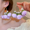 Fabric Flower Hoop Earrings in Four Soft Colorways view 2