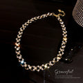 Gold Pearl Rhinestone Flower Link Choker Necklace Single Style view 4