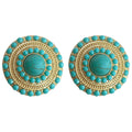 Gold Tone Turquoise Round Cabochon Geometric Stud Earrings view 5
