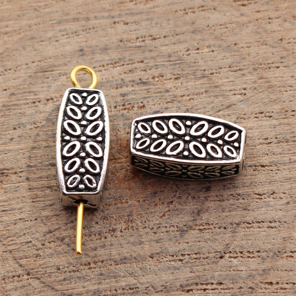13x6x6mm 2g Antique Silver Zinc Alloy Carved Rectangular Tube Spacer Beads for Bracelet Making