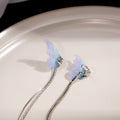 Blue Lavender Butterfly Double Extra Long Chain Earrings view 4