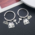 Silver Tone House Key Heart and Number Tag Keychain view 2