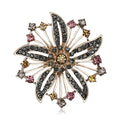 Radiating Crystal Flower Brooch in Coffee and Pink Tones view 1