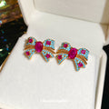 Multicolor Crystal Bow Stud Earrings With Pink Centers view 4