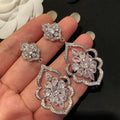 Silver Crystal Openwork Floral Drop Earrings Jewelry Accessory view 1