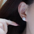 Round Pavé Stone Button Stud Earrings in Silver Tone view 4
