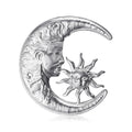Crescent Moon And Sun Face Brooch In Gold And Silver Tones view 2