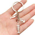 Antique Silver Cat and Fish Bone Metal Keychain Charm view 5