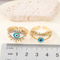 Gold Tone Crystal Lash Evil Eye Adjustable Open Ring view 2