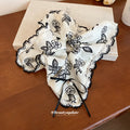 Ivory Black Floral Print Oversized Bow Scrunchie With Lace Edge view 4
