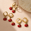 Red Enamel Ladybug Drop Hoop Earrings in Three Gold Tone Designs view 2
