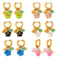 Resin Flower and Strawberry Drop Hoop Earrings with Agate Accents view 5