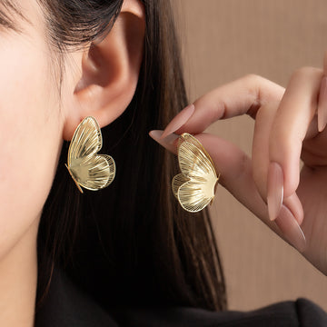 Gold and Silver Layered Open Butterfly Stud Earrings