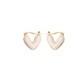White Enamel Heart Floral Huggie Hoop Earrings Gold Tone view 5