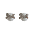 Silver Tone Bow Stud Earrings with Pearl Look Round Drops view 5