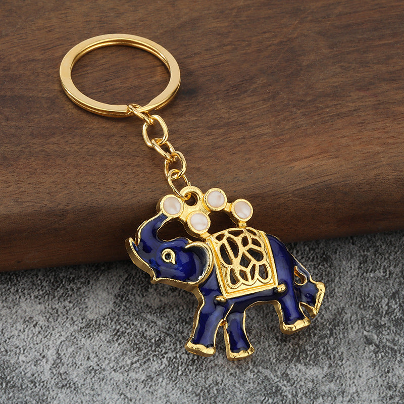 Rhinestone Elephant Enamel Keychain 3D Car Key Ring Pendant