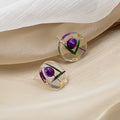 Clear Resin Round Stud Earrings Yellow Dried Flower Gold Flake view 3