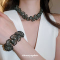 Black Beaded Fan Pearl Necklace And Matching Bracelet view 4