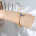Gold Open Cuff Bangle Ball Ends Sliding Stone Drop view 1
