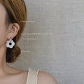 Silver-Tone Hoop White Blue Marbled Resin Flower Earrings view 3