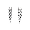 Black Crystal Tassel Huggie Earrings Silver Multi Strand view 5