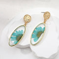 Gold Tone Oval Pressed Botanical Resin Drop Stud Earrings view 2