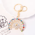 Rhinestone Peacock Keychain Gold Fan Tail Two Stone Colors view 6