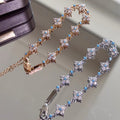 Crystal Flower Link Bracelets Turquoise Accent Silver Rose Gold view 2