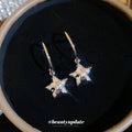 Silver Tone Open Star Hoop Earrings With Crystal Drops view 2