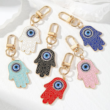 Enamel Hamsa Evil Eye Keychains Gold Lobster Clasp 6 Colors