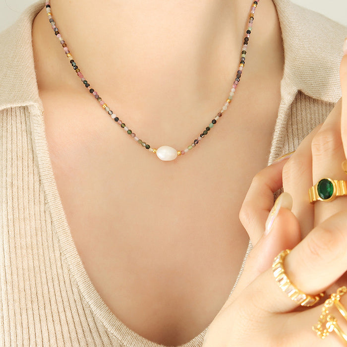 Multicolor Natural Stone Bead Freshwater Pearl Necklace