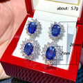 Royal Blue Double Oval Halo Drop Zirconia Earrings view 5
