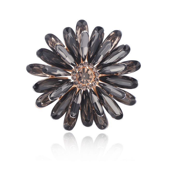 Black Sunflower Crystal Metal Brooch Pin for Jackets and Lapels