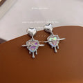 Silver Heart Planet Iridescent Liquid Drip Drop Earrings view 2