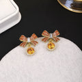 Brown Striped Bow Yellow Clear Look Round Dangle Earrings view 4