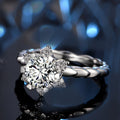 Round Crystal Floral Ring with Twisted Silver Tone Band view 3