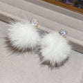 White Fluffy Pompom Crystal Stud Earrings - One Style view 1