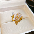 Pearl Wing Open Rings With Rhinestone Trim Gold Silver view 7