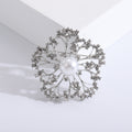 Pearl Crystal Filigree Flower Brooch With Polished Metal And Sculpted Decorative Details view 7
