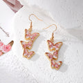 Gold Triple Butterfly Pressed Flower Resin Earrings 6 Colors view 2