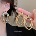 Layered Oval Openwork Drop Earrings in Gold and Silver Tone view 2