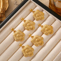Gold Tone Sunflower Dangle Earrings Textured Titanium Steel view 4